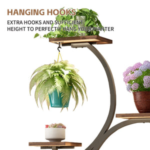 English Elm Plant Stand with Full Spectrum Grow Lights 8 Tier S Shaped Iron Corner Display Rack Black+Brown W2641P446499