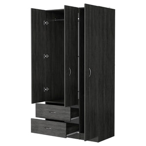 English Elm Eureka Smoke Oak Three-Door Armoire with Rod, Two Deep Drawers & Adjustable Shelves — 70.8"H x 35.4"W B128S00087