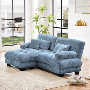English Elm Cloud Couch Sectional Sofa - Luxurious Chenille 2-Seater With Pillows, Convertible Ottoman & More! W714S01080