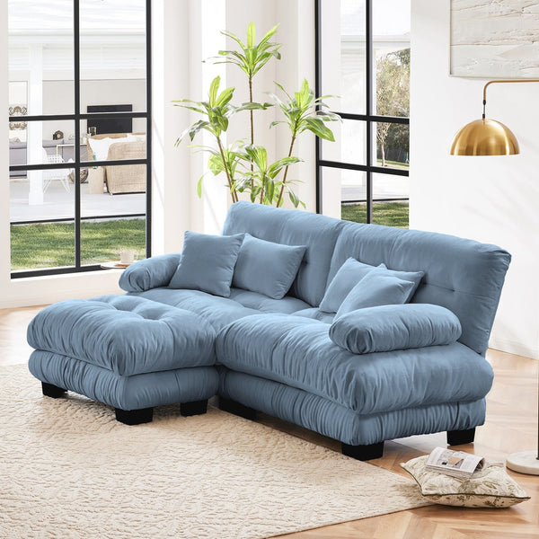English Elm Cloud Couch Sectional Sofa - Luxurious Chenille 2-Seater With Pillows, Convertible Ottoman & More! W714S01080