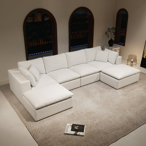 English Elm 137.8*68.9"modular Sectional Sofa Five Piece Corduroy Upholstered Set for Living Rooms White W3819S00126