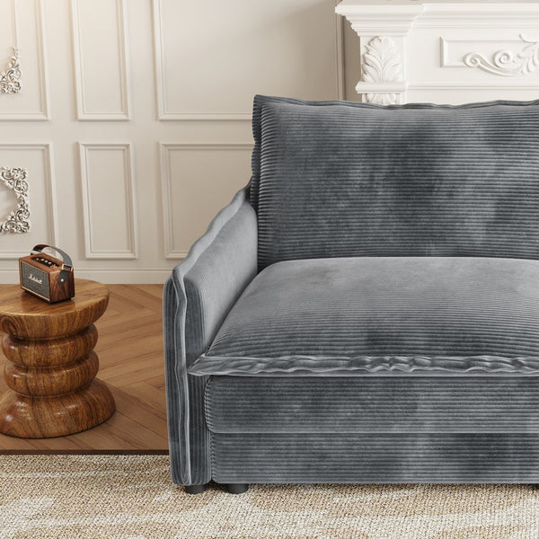 English Elm Corduroy 3-Seater Cloud Sofa With Movable Footrests - Oversized Deep-Seat Comfort For Any Room W834S00444