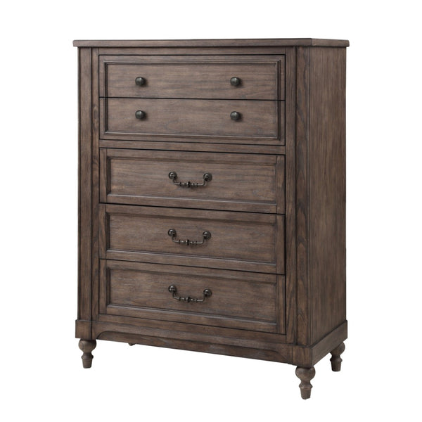 English Elm Middleton Five Drawer Chest Poplar Wood Vintage Hazel Finish with Pewter Hardware B108P468546