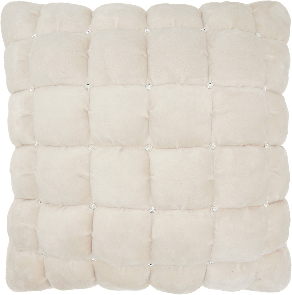 Homeroots 20" Ivory With Bling Quilted Velvet Throw Pillow   386448