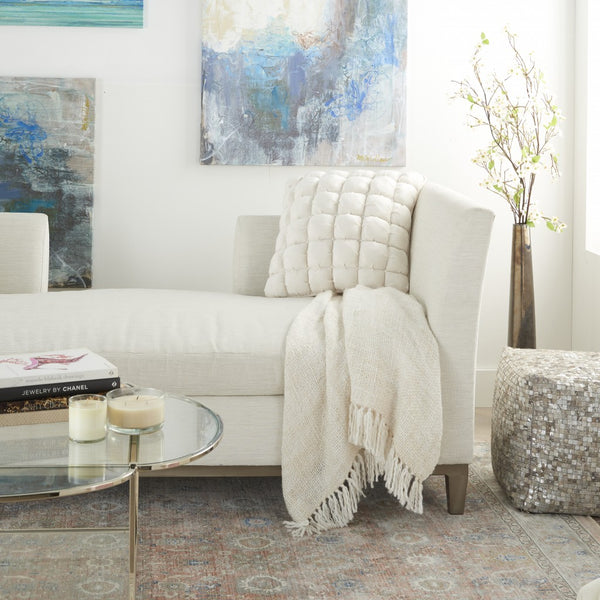 Homeroots 20" Ivory With Bling Quilted Velvet Throw Pillow   386448