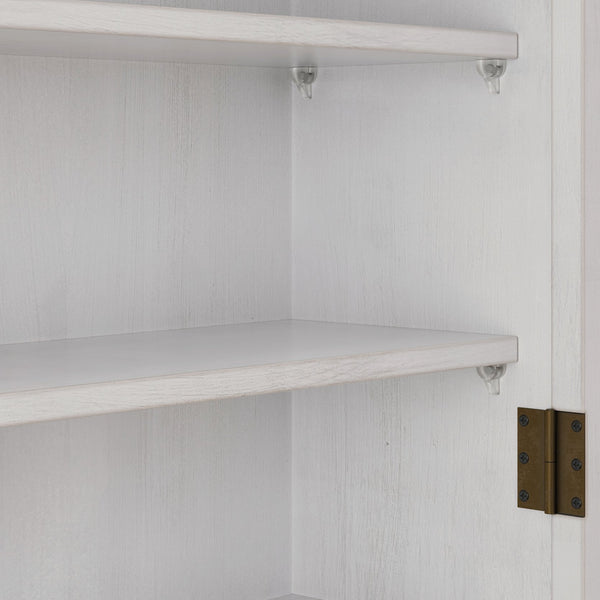 English Elm 24.8"Glass Rustic White Washed Double Door Wall Cabinet with 3 Shelves, Towel Rack, Solid Wood Storage W757P218128