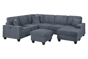 English Elm Dark Corduroy U-shaped Sectional Set with Usb Charging Ottoman and Plush Cushions Dark Gray B011S02191