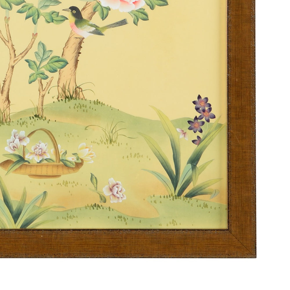 Chelsea House Edgedale Hand-Painted Watercolor On Silk In Cream With Scratched Gold Frame, Ready-To-Hang Artpiece 386543