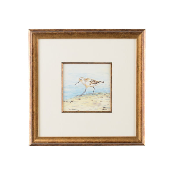 Chelsea House Sand Piper V — Hand-Painted Lisa Kahn Watercolor In Antique Gold Frame, White Mat, Gallery-Ready 18.5" 386549