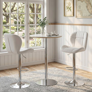 English Elm Set of 2 Adjustable Tufted Pu Barstools with Chrome Base for Kitchen Island or Pub W3875P382615