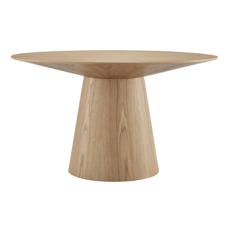 EuroStyle Wesley Round Dining Table with American Veneer Grain Seats Six for Modern Interiors Oak 38656OAK-KIT