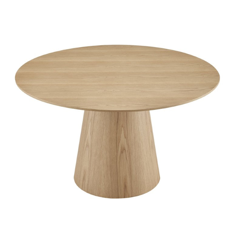 EuroStyle Wesley Round Dining Table with American Veneer Grain Seats Six for Modern Interiors Oak 38656OAK-KIT
