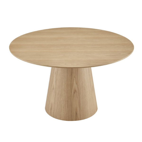 EuroStyle Wesley Round Dining Table with American Veneer Grain Seats Six for Modern Interiors Oak 38656OAK-KIT