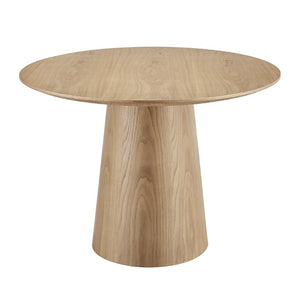 EuroStyle Wesley Round Dining Table with American Veneer Grain Seats Six for Modern Interiors Oak 38656OAK-KIT