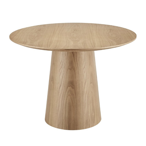 EuroStyle Wesley Round Dining Table with American Veneer Grain Seats Six for Modern Interiors Oak 38656OAK-KIT