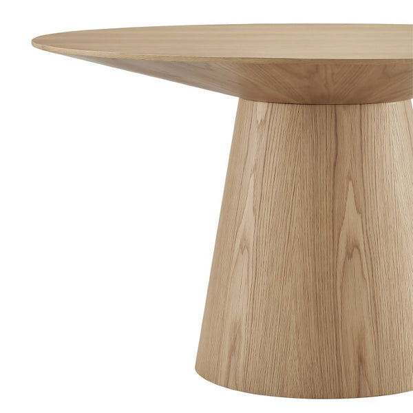 EuroStyle Wesley Round Dining Table with American Veneer Grain Seats Six for Modern Interiors Oak 38656OAK-KIT