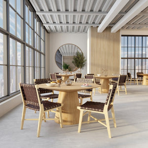 EuroStyle Wesley Round Dining Table with American Veneer Grain Seats Six for Modern Interiors Oak 38656OAK-KIT