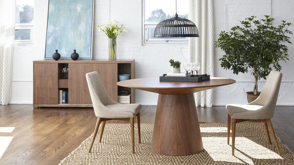 EuroStyle Wesley Round Dining Table Seats Six in American Walnut Veneer for Modern Spaces Walnut 38656WAL-A
