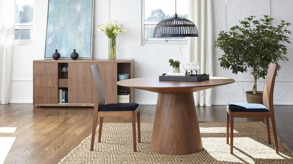 EuroStyle Wesley Round Dining Table Seats Six in American Walnut Veneer for Modern Spaces Walnut 38656WAL-A