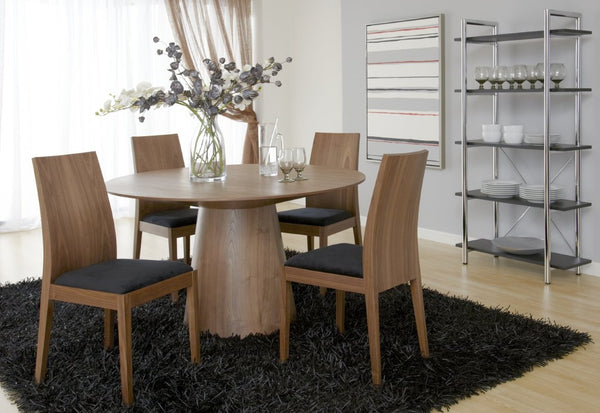 EuroStyle Wesley Round Dining Table with American Veneer Top Seats Six for Modern Spaces Walnut 38656WAL-B