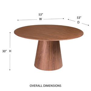 EuroStyle Wesley Round Dining Table with American Veneer Grain Seats Six for Modern Interiors Walnut 38656WAL-KIT
