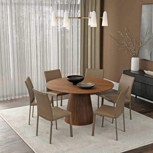 EuroStyle Wesley Round Dining Table with American Veneer Grain Seats Six for Modern Interiors Walnut 38656WAL-KIT