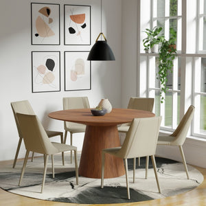 EuroStyle Wesley Round Dining Table with American Veneer Grain Seats Six for Modern Interiors Walnut 38656WAL-KIT