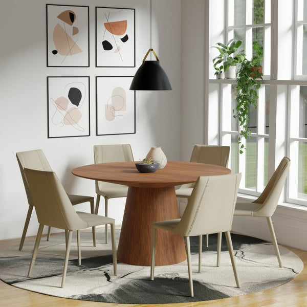 EuroStyle Wesley Round Dining Table with American Veneer Grain Seats Six for Modern Interiors Walnut 38656WAL-KIT