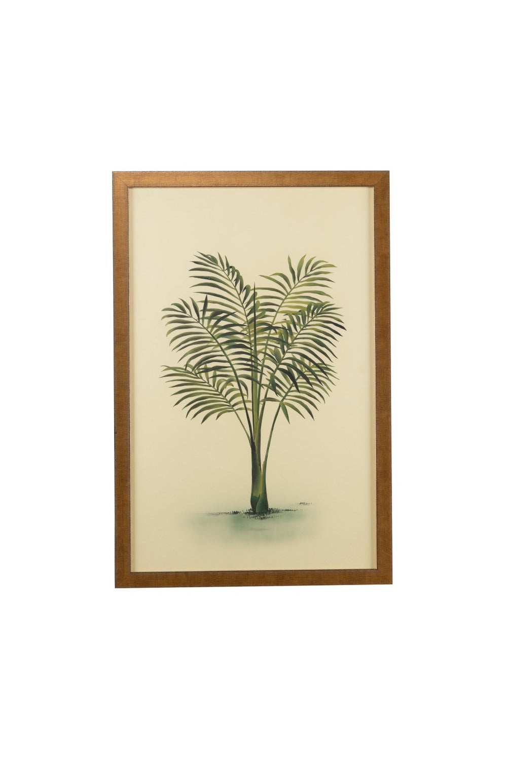 Chelsea House Palm Watercolor On Silk, 60.5"X40.5" In Scratched Gold Frame With Glass — Luminous Modern Decorative Art 386592