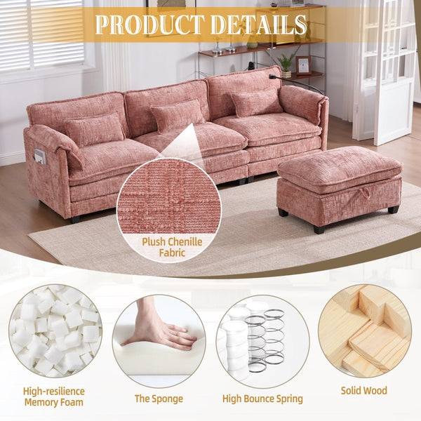 English Elm United Oversized 112" Modular Sectional Sofa Cloud Couch With Storage Ottoman, Usb Ports & Comfort Design W1568S00185-GIGA