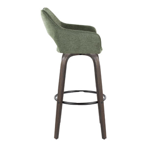 English Elm 30" Swivel Barstools Bentwood Walnut Legs Green Upholstery Cut-out Back Set of 2 B202S00629