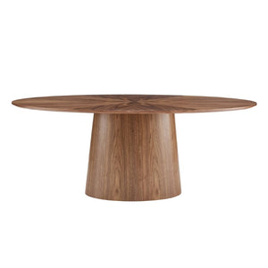 EuroStyle Deodat Oval Dining Table Seats Eight with Lacquer Finish and Beveled Edge Detail Walnut 29.5 H 38666WAL-KIT