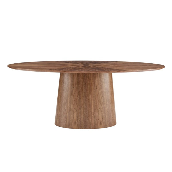 EuroStyle Deodat Oval Dining Table Seats Eight with Lacquer Finish and Beveled Edge Detail Walnut 29.5 H 38666WAL-KIT