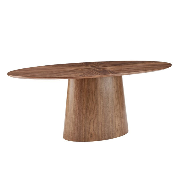 EuroStyle Deodat Oval Dining Table Seats Eight with Lacquer Finish and Beveled Edge Detail Walnut 29.5 H 38666WAL-KIT