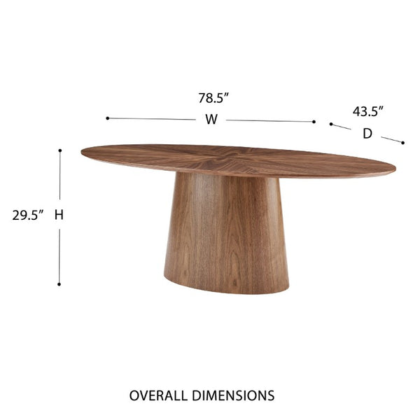 EuroStyle Deodat Oval Dining Table Seats Eight with Lacquer Finish and Beveled Edge Detail Walnut 29.5 H 38666WAL-KIT