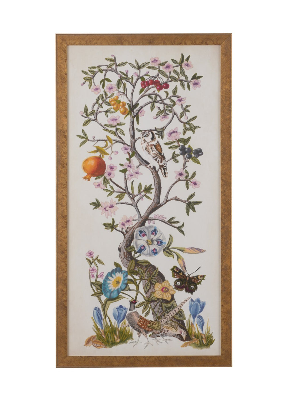 Chelsea House Chinoiserie Natura I Framed GicléE Print — Antiqued Gold Frame, Archival Inks, Botanical Birds For Luxe Decor 386687