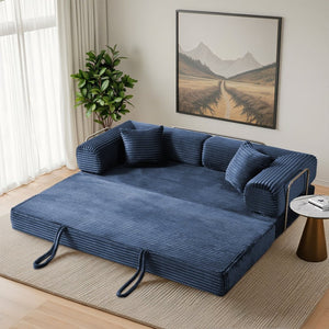 English Elm Compression Foldable Floor Sofa Bed Corduroy Futon with Foam Support for Small Spaces Blue W3716P379187