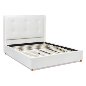 English Elm Jennifer Taylor Home - Miramar Queen Cushion-Back Headboard Bed Frame - Antique White, Stylish Coastal Comfort & Support B2719P238241