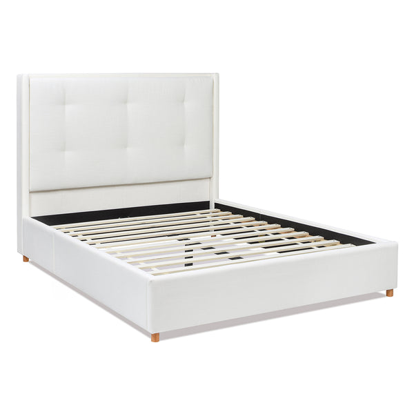 English Elm Jennifer Taylor Home - Miramar Queen Cushion-Back Headboard Bed Frame - Antique White, Stylish Coastal Comfort & Support B2719P238241