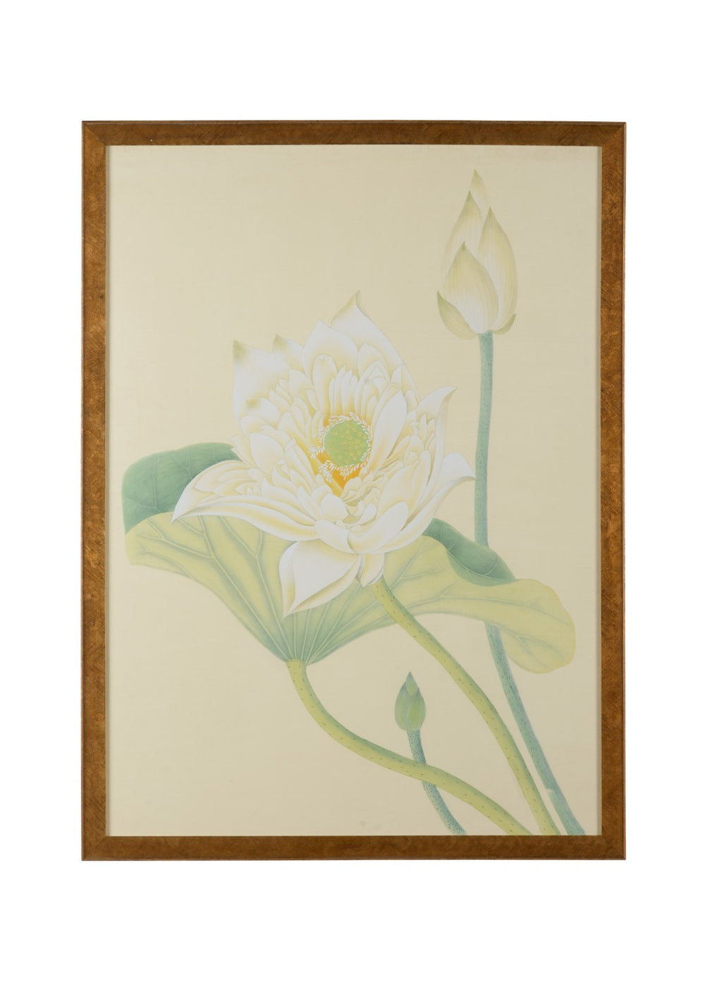 Chelsea House Lotus Watercolor Panel With Gold Frame And Glass—53"X39" Minimalist Lotus Art, Ready-To-Hang Elegance 386734