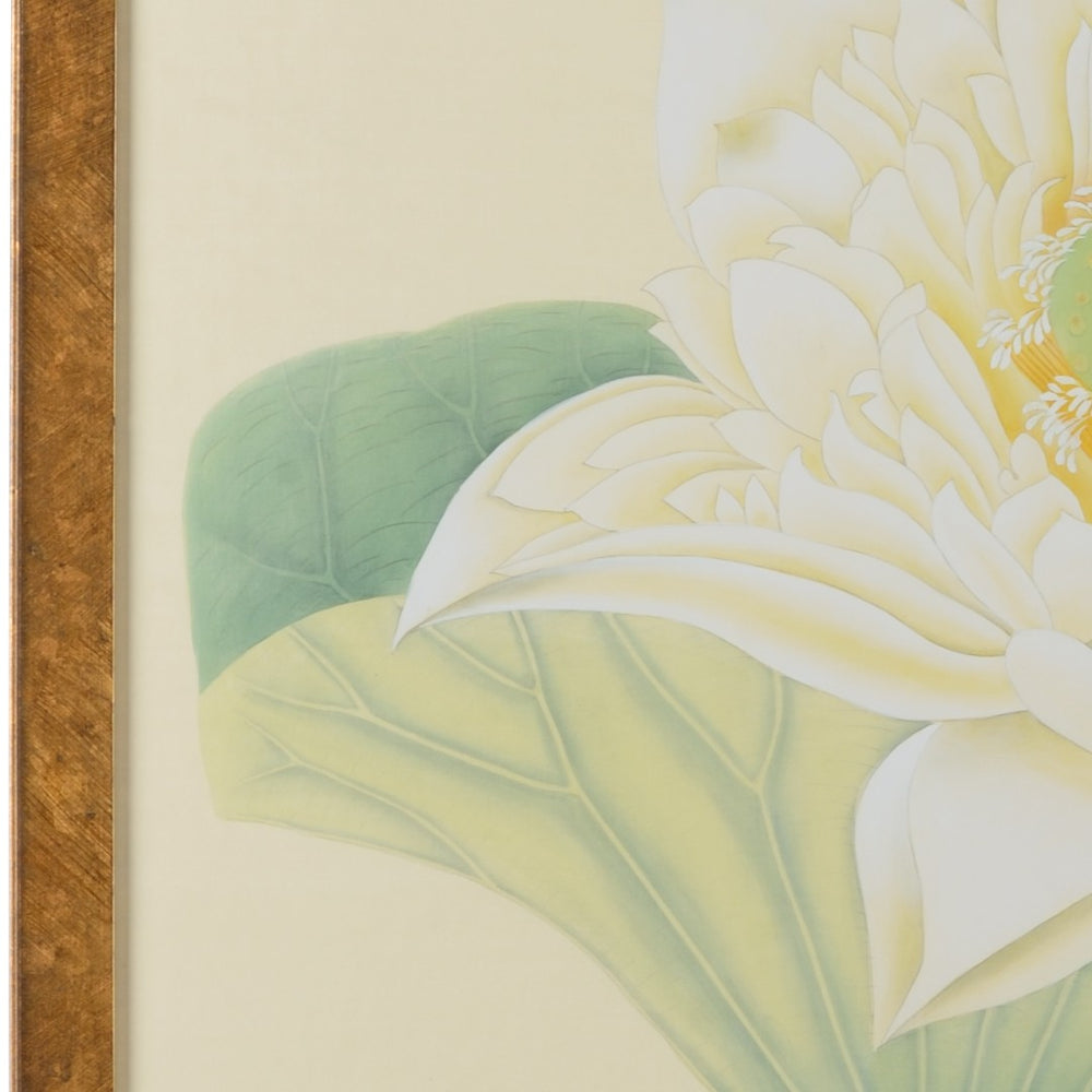 Chelsea House Lotus Watercolor Panel With Gold Frame And Glass—53"X39" Minimalist Lotus Art, Ready-To-Hang Elegance 386734
