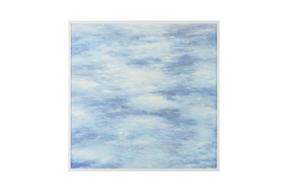 Chelsea House Blue Contemporary Hand-Painted Oil Painting 51.5" Framed In White — Calming Blue Textures For Modern Spaces 386737