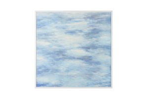 Chelsea House Blue Contemporary Hand-Painted Oil Painting 51.5" Framed In White — Calming Blue Textures For Modern Spaces 386737
