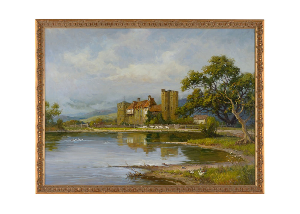 Chelsea House Stokesay Hand-Painted Oil Painting Of Stokesay Castle In Traditional Gold Frame, 38.5X50.5 Ready To Hang 386740
