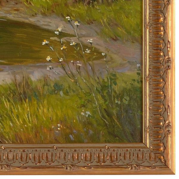 Chelsea House Stokesay Hand-Painted Oil Painting Of Stokesay Castle In Traditional Gold Frame, 38.5X50.5 Ready To Hang 386740