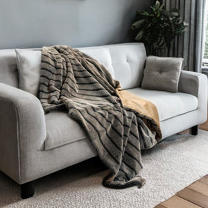 HomeRoots Gray Faux Fur Striped Plush Throw - Luxurious Softness for Cozy Living, Perfect Gift & Décor Accent 386745