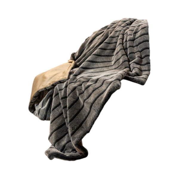 HomeRoots Gray Faux Fur Striped Plush Throw - Luxurious Softness for Cozy Living, Perfect Gift & Décor Accent 386745