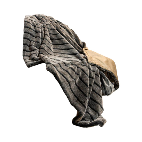 HomeRoots Gray Faux Fur Striped Plush Throw - Luxurious Softness for Cozy Living, Perfect Gift & Décor Accent 386745