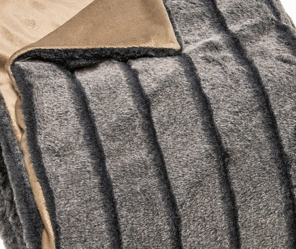 HomeRoots Gray Faux Fur Striped Plush Throw - Luxurious Softness for Cozy Living, Perfect Gift & Décor Accent 386745