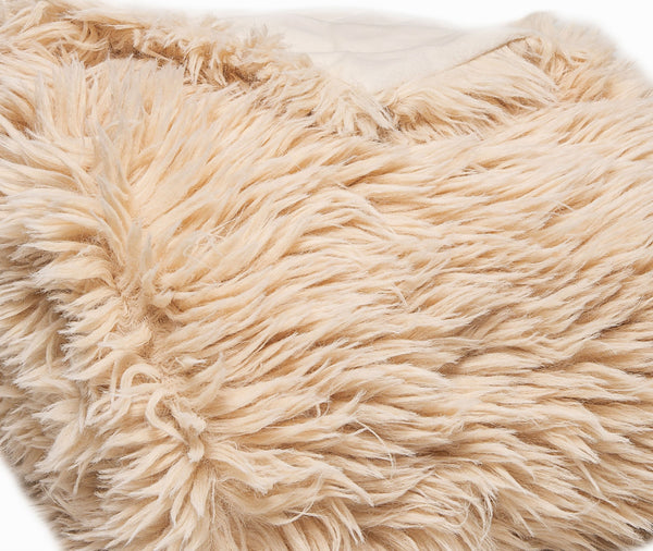 Homeroots Beige Wool Solid Color Plush Throw  Wool 386752